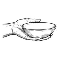 Hand Holding a Bowl - Offering Gesture in Minimalist Line Art vector