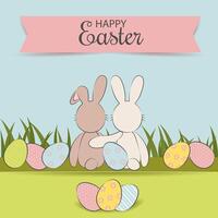 Easter card with hugging bunnies in pastel spring colors vector