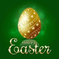 Golden Easter Egg on Green Background with Bokeh Effect vector