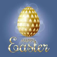 Golden Easter Egg on Blue Background with Bokeh Effect vector