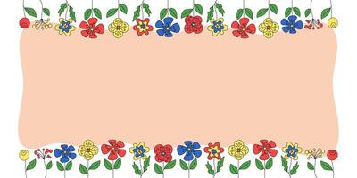 Abstract flowers. Frame, border for spring, summer flower banner, bright colorful greeting card, invitation. Set of bright flowers, drawing, doodle vector