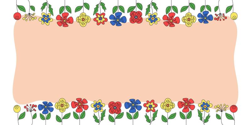 Abstract flowers. Frame, border for spring, summer flower banner, bright colorful greeting card, invitation. Set of bright flowers, drawing, doodle