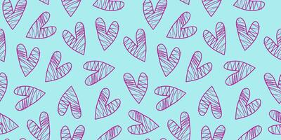 Seamless pattern with hand drawn hearts, icons, doodles. Repeating background for textiles, wrapping paper. Valentine's Day. vector
