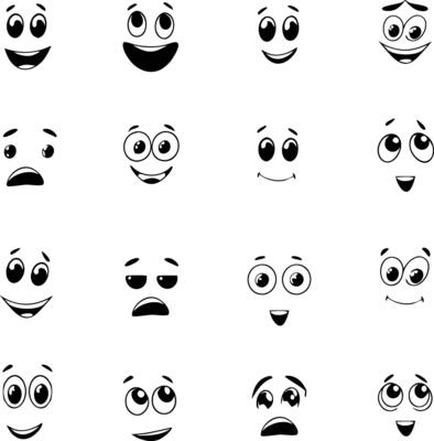 Contrasting Emotional Expressions Of Cartoon Faces Hand Drawn Icon Set Illustration