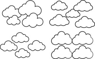 Cloud Collection In Black And White Line Art Drawing Illustration On An Isolated Background vector
