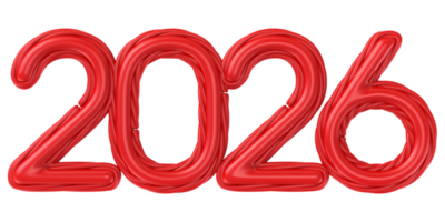 Happy New Year Number 2026 Red 3D Render png