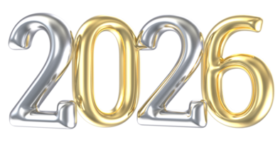 2026 new year And Gold With Silver 3D Render Design png