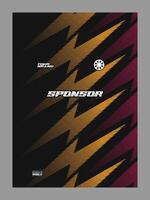 A bold graphic design featuring a black background with dynamic lightning bolt patterns in yellow and maroon vector