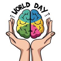 a person holding a brain with the word world in the middle that says world day vector