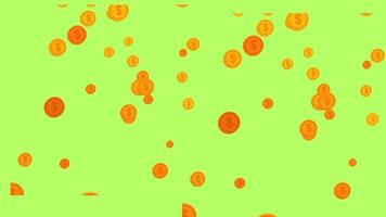 Animation of coin rain isolated with green screen video