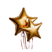 Shiny Golden Star Balloons With Ribbons On Transparent For Festive Themes png