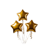 dourado em forma de estrela balões flutuando com cordas, transparente fundo, ideal para festas, celebrações, festivo ocasiões, e decorações png