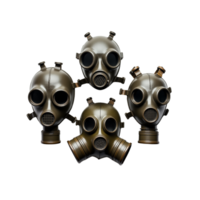 Cluster Of Vintage Gas Masks With Retro Industrial Design, Unique Display Item, Transparent Background png