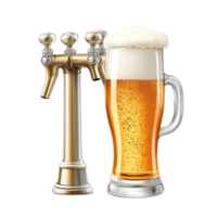 Glass of Beer with Foam and Tap on Transparent Background png