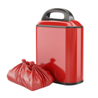 Red Trash Can with a Bag of Trash on Transparent Background png