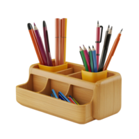 Wooden Desk with Pencils and Pens on Transparent Background png