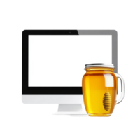 Digital Display of Honey Jar on Computer Monitor on Transparent Background png