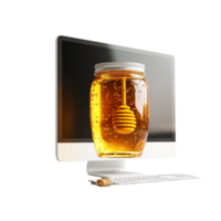 Honey Jar on Computer Monitor on Transparent Background png