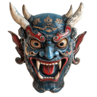 Blue and Red Demon Mask with Horns on Transparent Background png