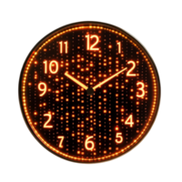 Clock with Black Face and Orange Numbers on Transparent Background png