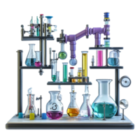 Laboratory Set with Various Flasks and Beakers on Transparent Background png