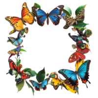 butterflies and leaves in a circle on transparent background png