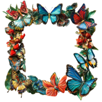 Circular Arrangement of Butterflies and Leaves on Transparent Background png