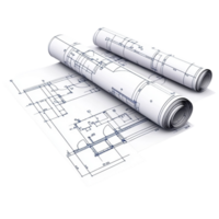 Architecture Blueprint Roll and Paper on Transparent Background png
