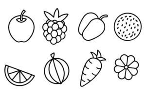 Simple Line Art Illustration of Various Fruits and Vegetables vector