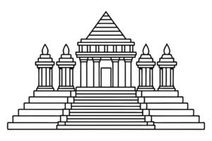 Line drawing of a grand ancient temple complex. vector