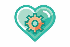 Heart-shaped icon with a gear, symbolizing passionate and efficient work. vector