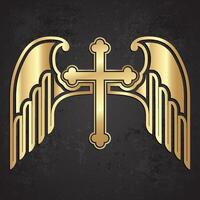 winged golden cross on grunge background vector