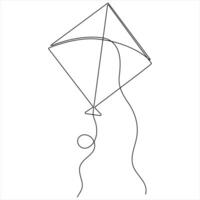 Kite drawing in one line continuous isolated sketch illustration vector