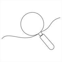 Continuous one line magnifying glass search symbol sketch illustration vector