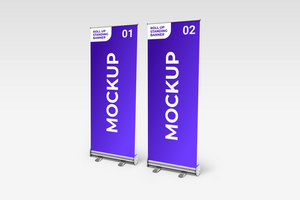 2 STANDING ROLL UP BANNER TILT LEFT MOCKUP psd