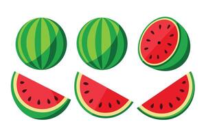 Flat Lay Illustration of Watermelon Whole and Slices vector