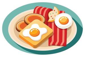Delicious breakfast platter with fried eggs, toast and other items. vector