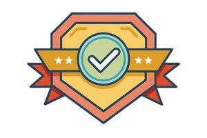 Colorful badge icon with check mark signifying quality and trust vector