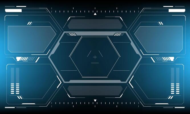 HUD sci-fi interface screen view white circular geometric design virtual futuristic technology on blue