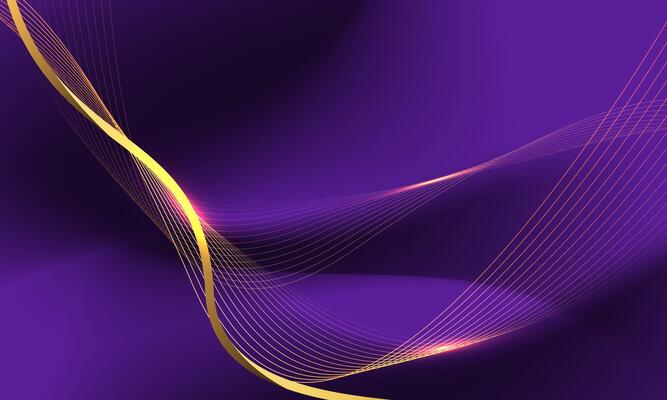 Abstract gold light luxury wave curve with blank space for text place on purple design modern creative background