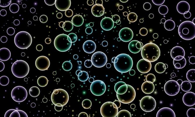 bright colorful soap circle bubbles. soft shiny bubbles black background.