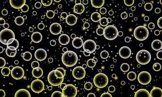 bright abstract gold yellow soap bubbles. soft light circles on black background. vector