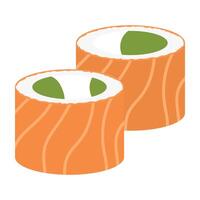Sushi rolls wrapped in salmon with green filling vector