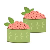 Sushi cups with red fish roe and green leaves vector