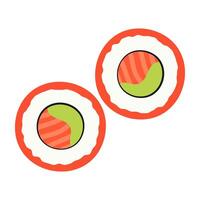 Circular sushi rolls with orange border and green fillings vector
