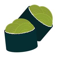 Sushi rolls with green topping wrapped in black seaweed vector