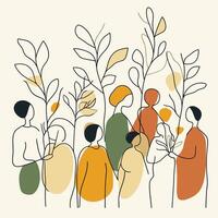 Diverse Group of People in Minimalist Art Style with Earthy Colors vector