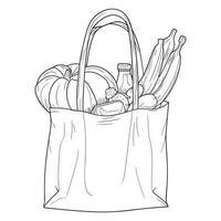 Shopping Tote with Groceries - Eco-Friendly Outline Illustration vector