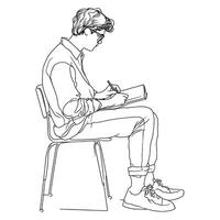 Man Sitting and Reading Notebook - Study and Contemplation Outline vector