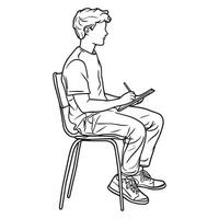Hand-Drawn Illustration of a Man Reading in a Seated Position vector